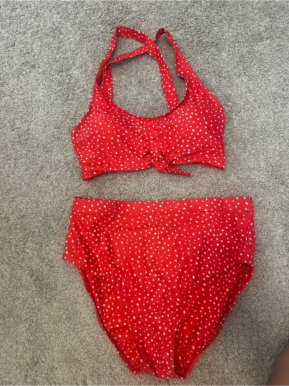 Red Polka Dot Two-Piece Bikini Set M top L bottom